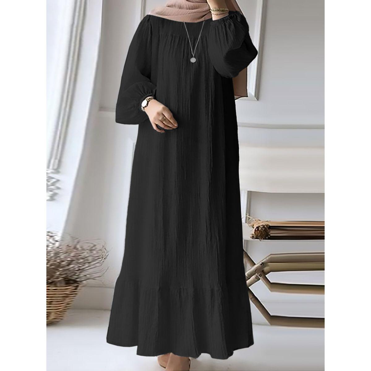 جلابية بتفاصيل بارزة الملمس مع أكمام بأساور-women-arabicclothing-jalabiyas-image-1