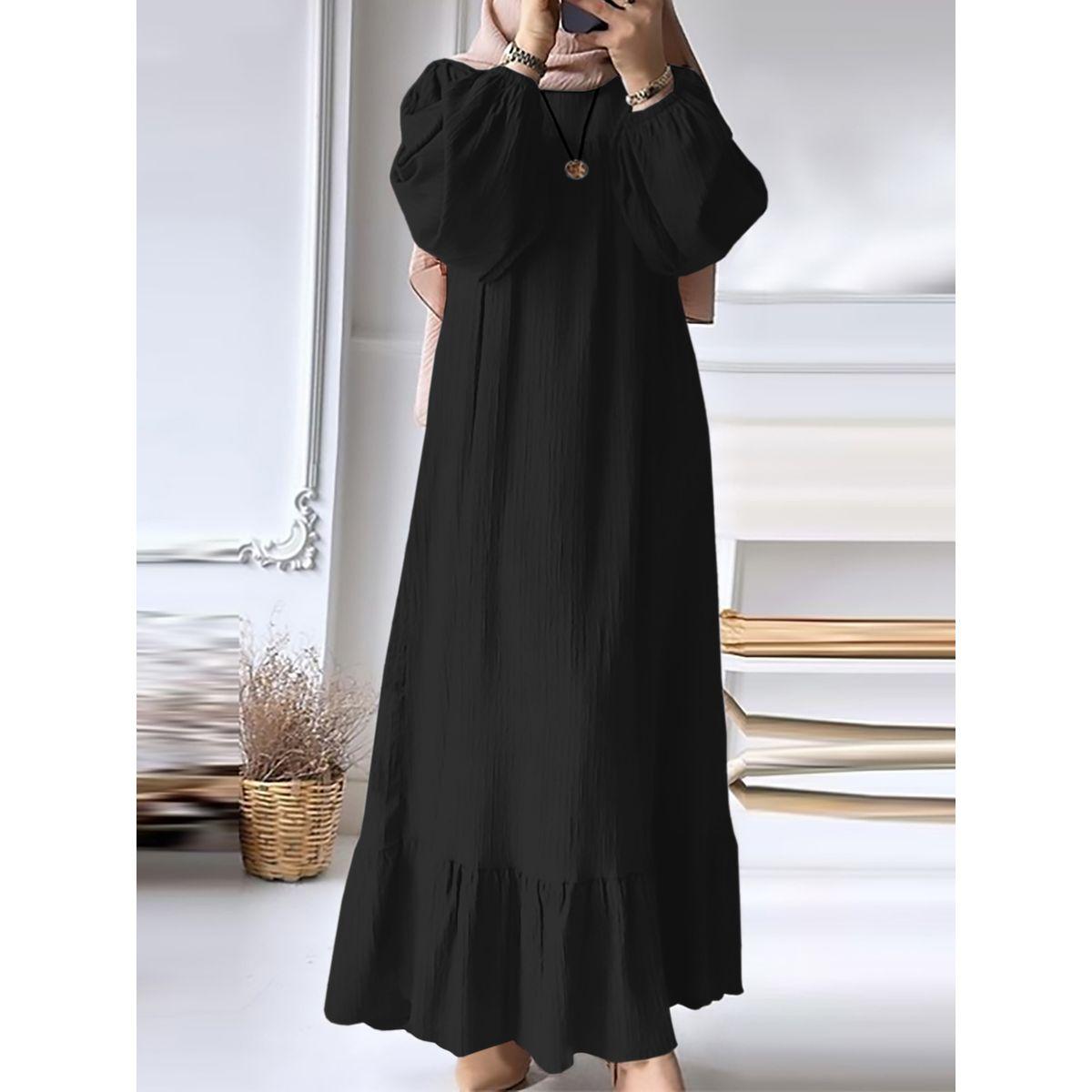 جلابية بتفاصيل بارزة الملمس مع أكمام بأساور-women-arabicclothing-jalabiyas-image-2