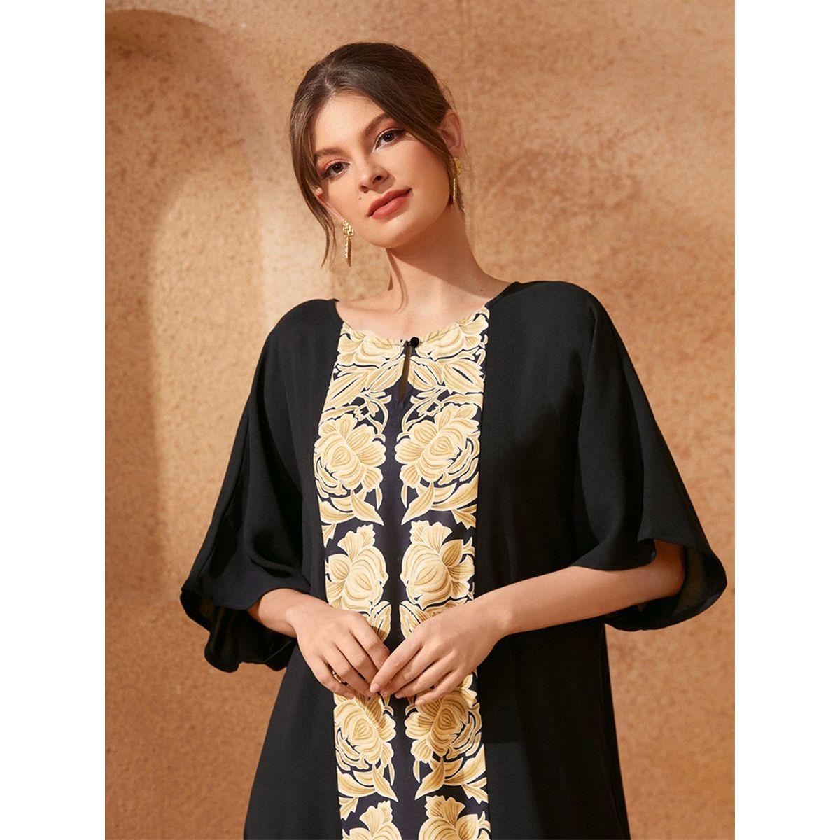 Styli Women Floral Printed Short Sleeve Jalabiya-women-arabicclothing-jalabiyas-image-2