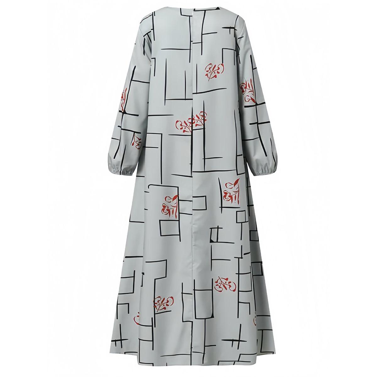 فستان طويل بحافة واسعة وأكمام بالون-women-clothing-dresses-image-1