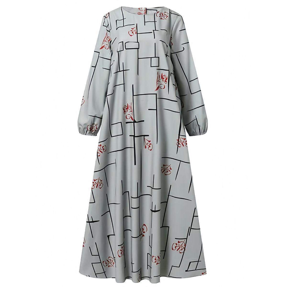 فستان طويل بحافة واسعة وأكمام بالون-women-clothing-dresses-image-2