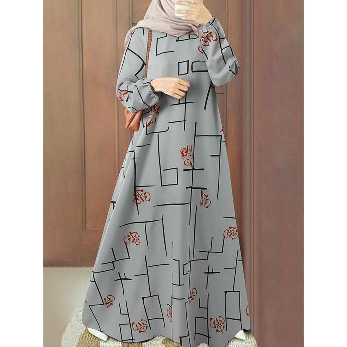 فستان طويل بحافة واسعة وأكمام بالون-women-clothing-dresses-image-3