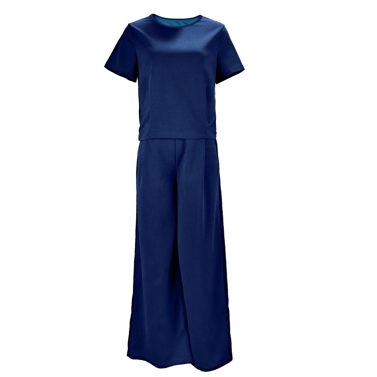 طقم منسق من بنطال بأرجل واسعة وبلوزة بأكمام قصيرة-women-clothing-coordsets-image-4