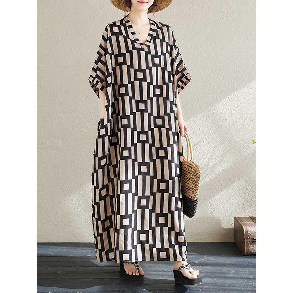 Styli Women Geometric Print V Neck Short Sleeve Kaftan-women-arabicclothing-kaftan-image-6