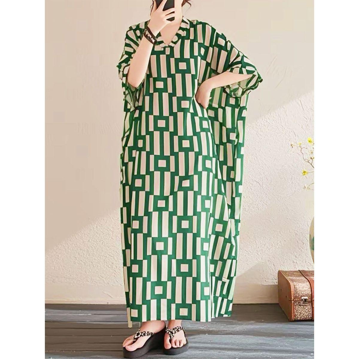 قفطان بطبعة هندسية وأكمام قصيرة-women-arabicclothing-kaftan-image-2