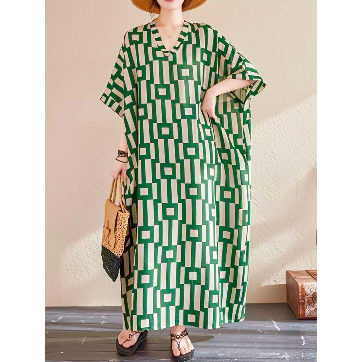 قفطان بطبعة هندسية وأكمام قصيرة-women-arabicclothing-kaftan-image-3