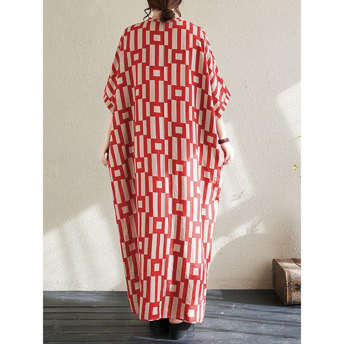 قفطان بطبعة هندسية وأكمام قصيرة-women-arabicclothing-kaftan-image-2