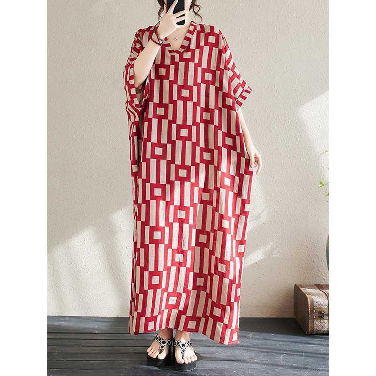 قفطان بطبعة هندسية وأكمام قصيرة-women-arabicclothing-kaftan-image-4