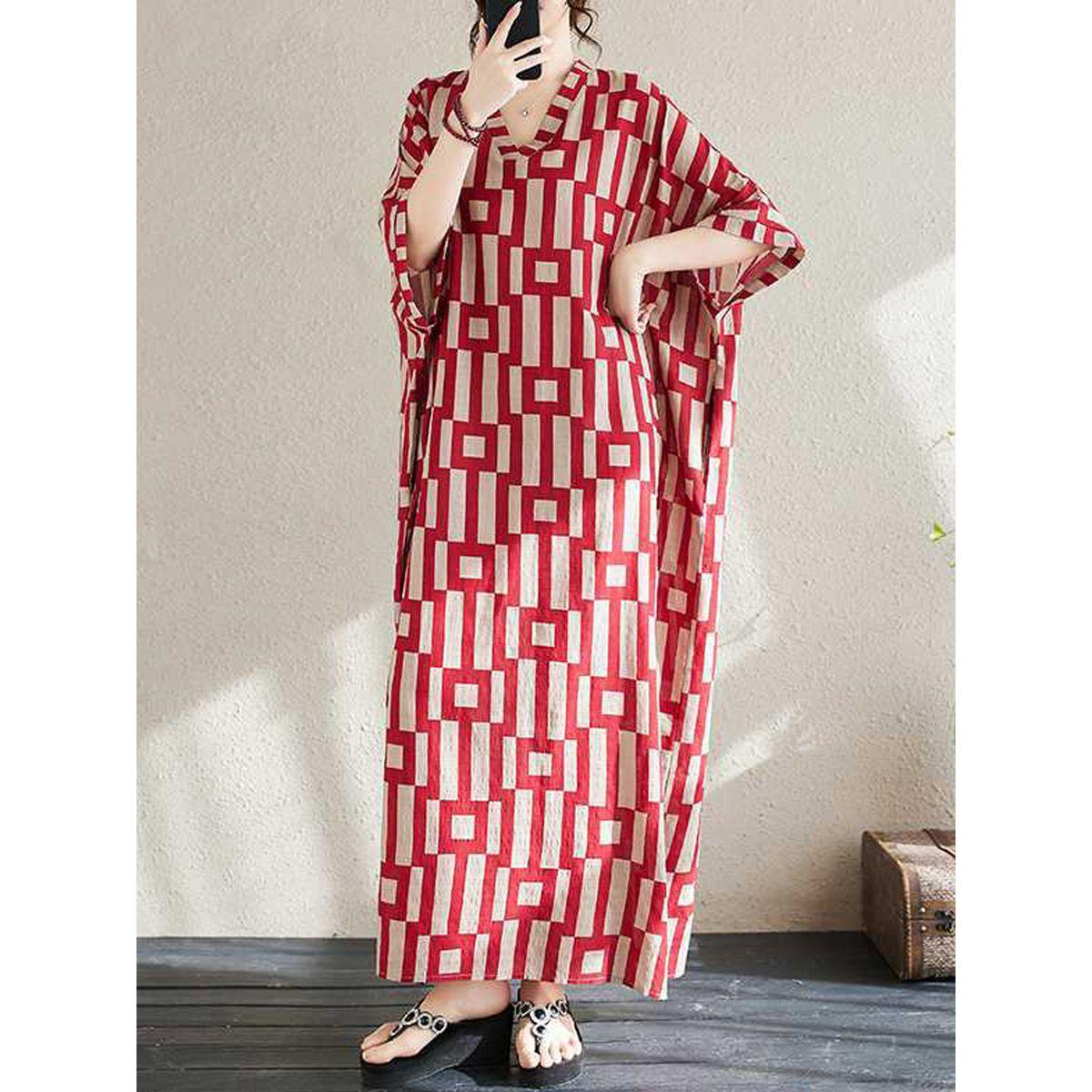 قفطان بطبعة هندسية وأكمام قصيرة-women-arabicclothing-kaftan-image-5