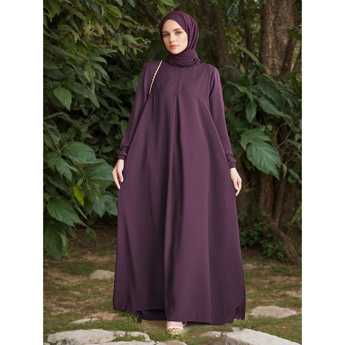 Styli Women Solid Cuffed Sleeves Jalabiya with Zip Front-women-arabicclothing-jalabiyas-image-2