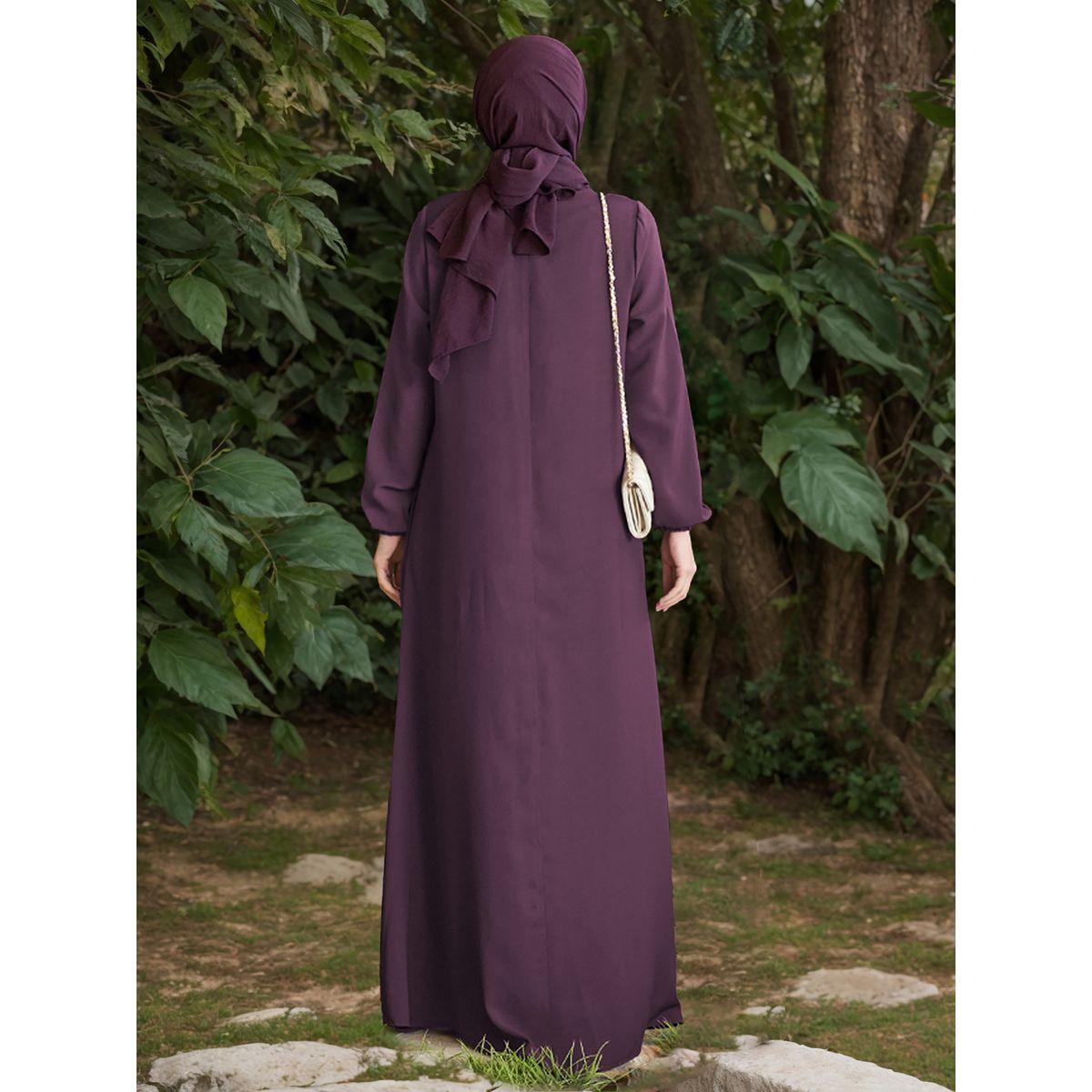 Styli Women Solid Cuffed Sleeves Jalabiya with Zip Front-women-arabicclothing-jalabiyas-image-3