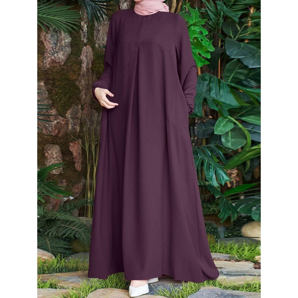 Styli Women Solid Cuffed Sleeves Jalabiya with Zip Front-women-arabicclothing-jalabiyas-image-4
