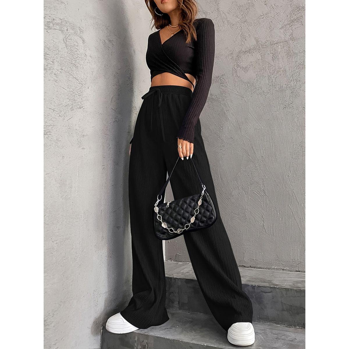 بنطال بأرجل واسعة ورباط خصر-women-clothing-bottoms-joggers-image-5
