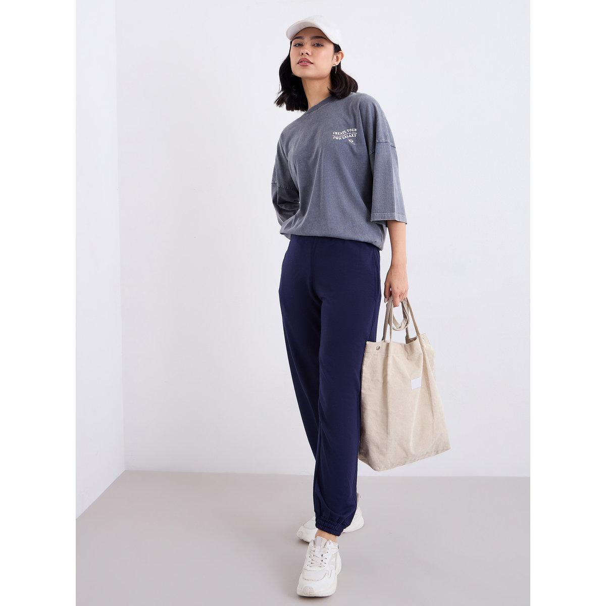 Styli Navy Blue Relaxed Fit Joggers-women-clothing-bottoms-joggers-image-2
