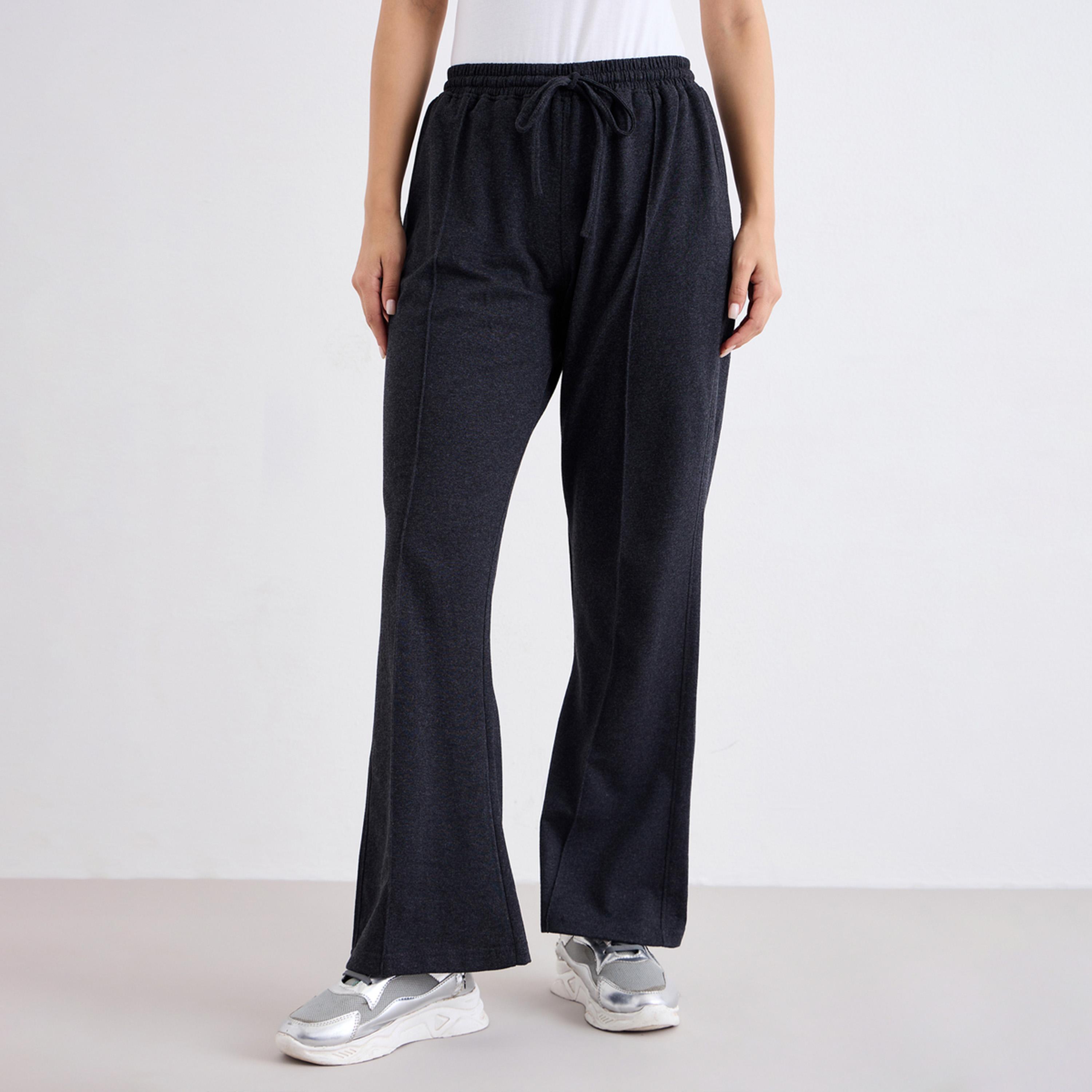 ستايلي - بنطال رياضي واسع الساق بلون الفحم مع تفاصيل ثنية-women-clothing-bottoms-joggers-image-1