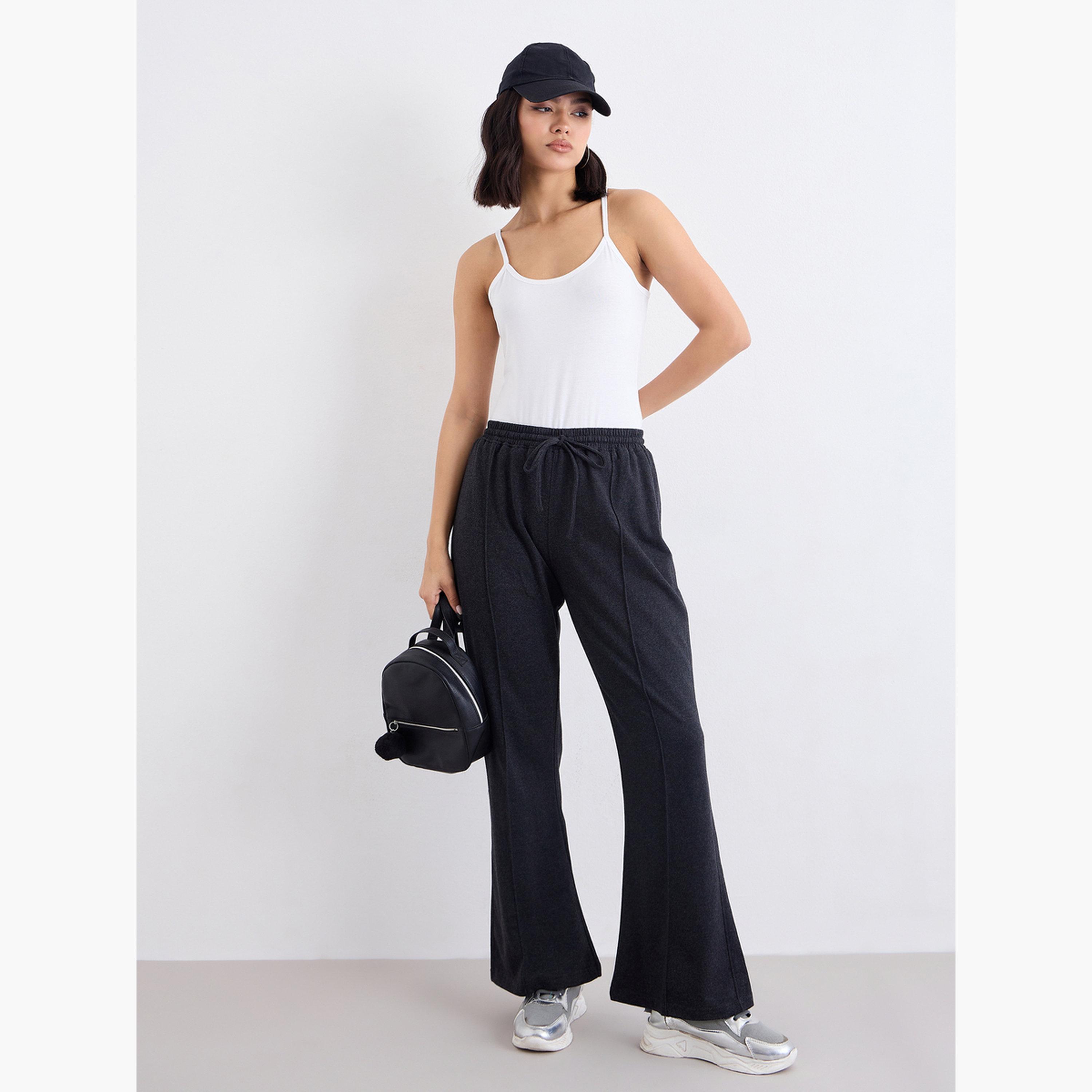 ستايلي - بنطال رياضي واسع الساق بلون الفحم مع تفاصيل ثنية-women-clothing-bottoms-joggers-image-2