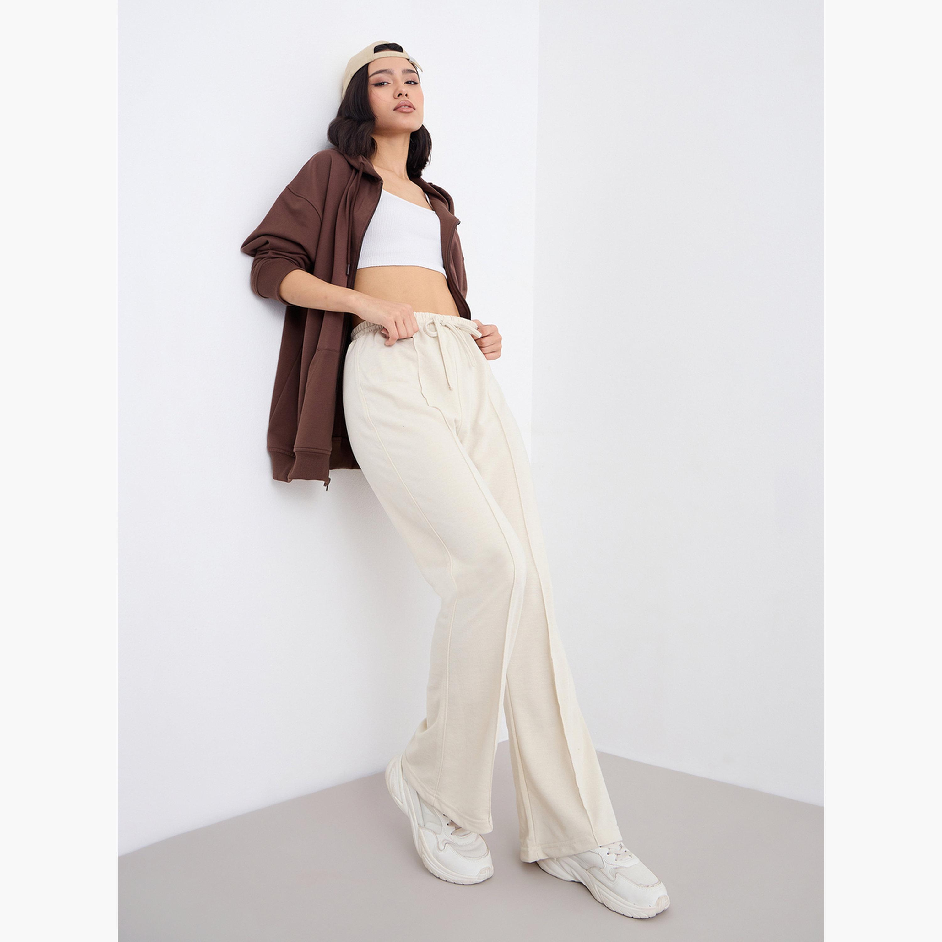 Styli Cream Boot Flared Joggers with Pintuck Detail-women-clothing-bottoms-joggers-image-3