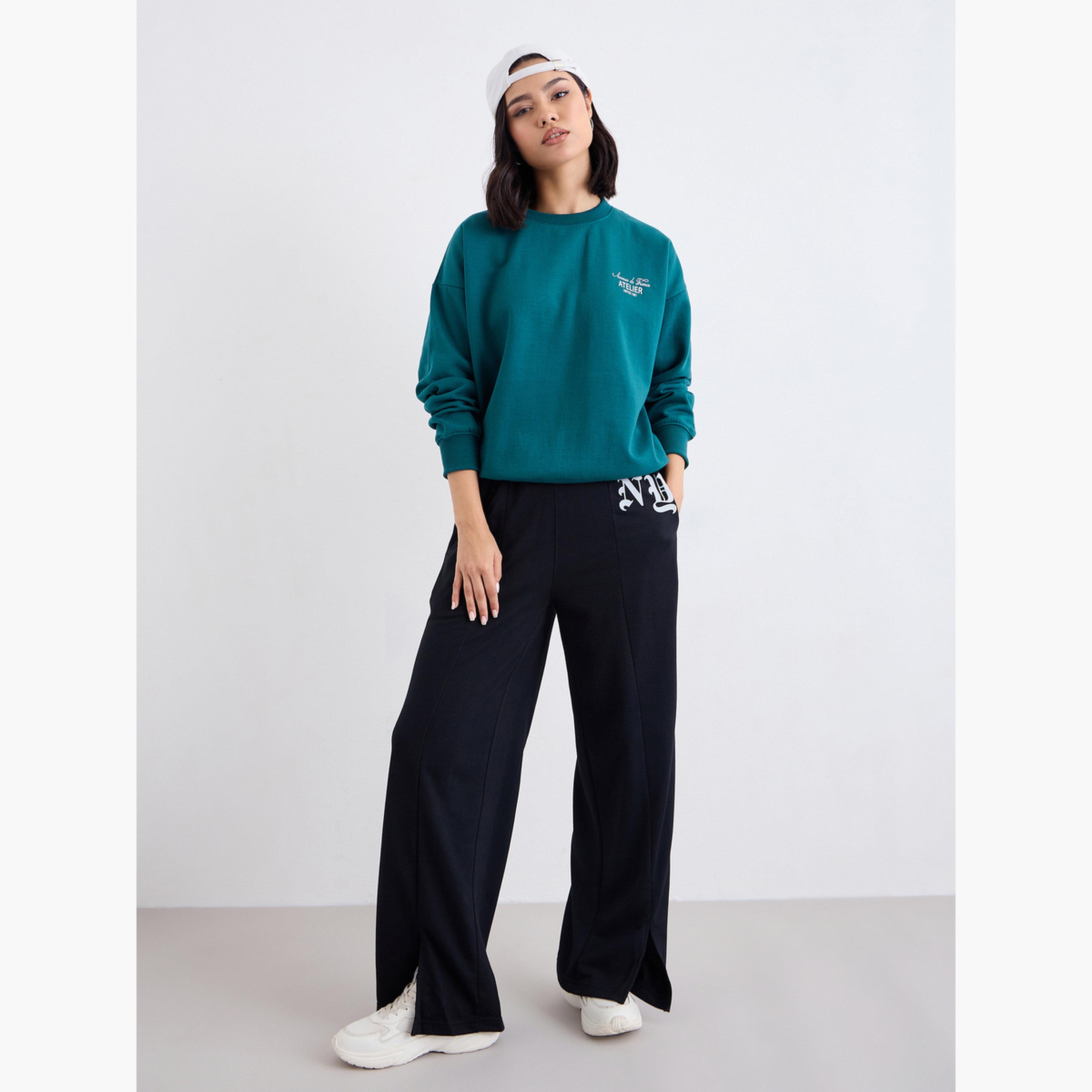ستايلي - بنطال رياضي واسع الساق مع حاشية أمامية مقسمة-women-clothing-bottoms-joggers-image-2