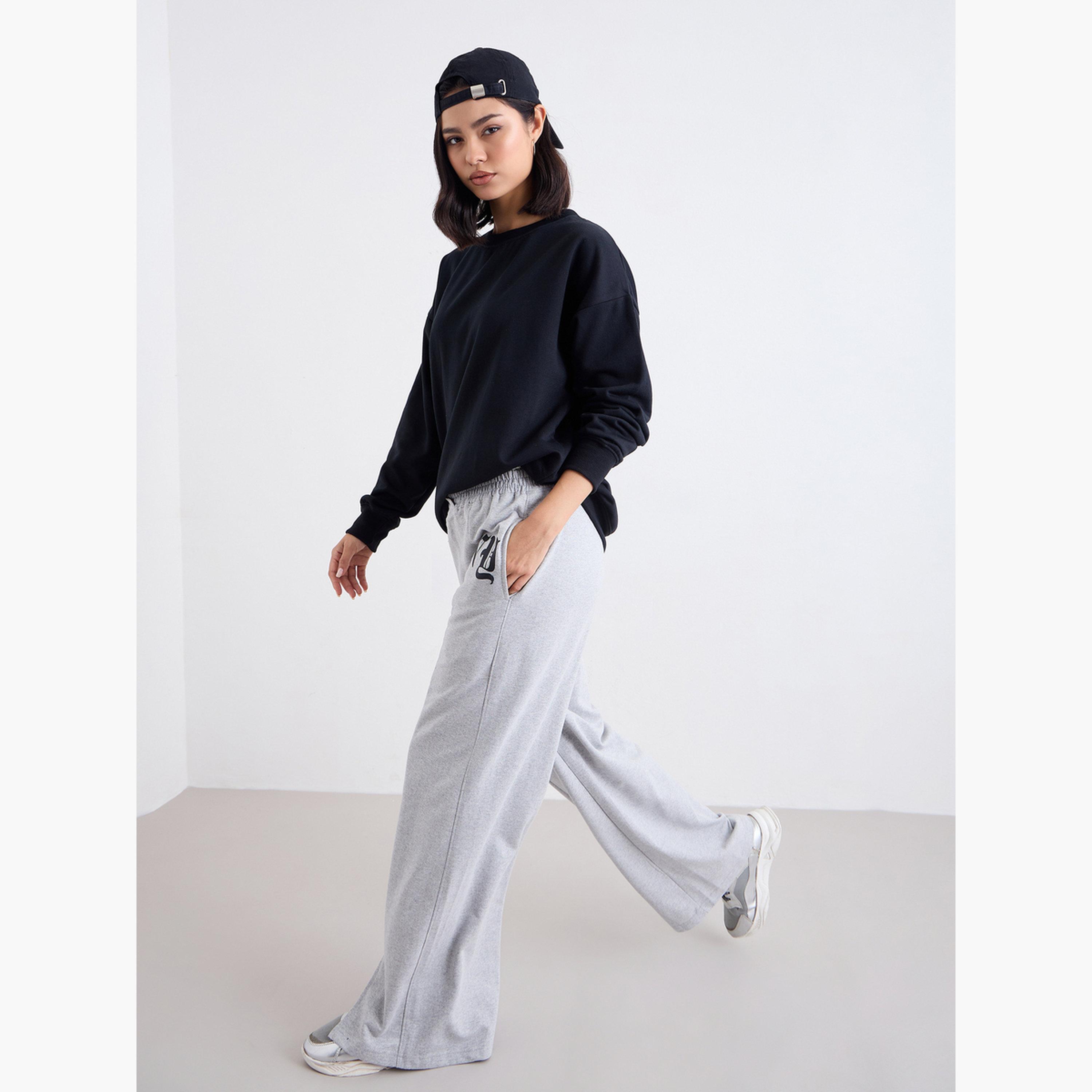 Styli Wide-Leg Joggers with NY Print and Front Split Hem-women-clothing-bottoms-joggers-image-2