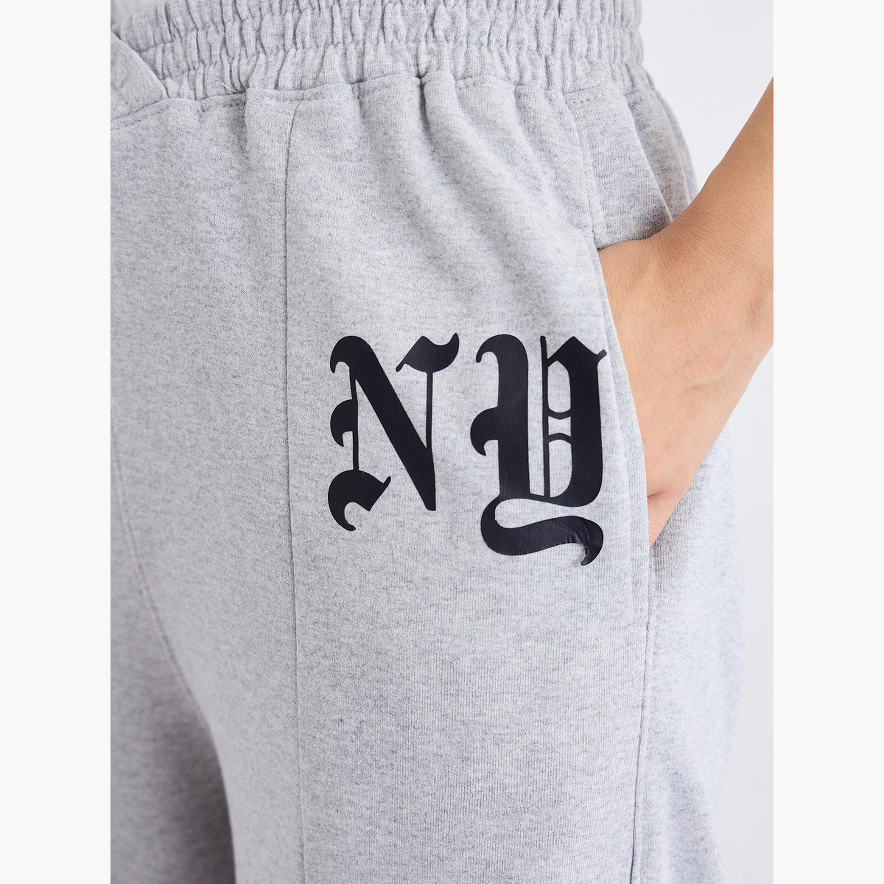 Styli Wide-Leg Joggers with NY Print and Front Split Hem-women-clothing-bottoms-joggers-image-5