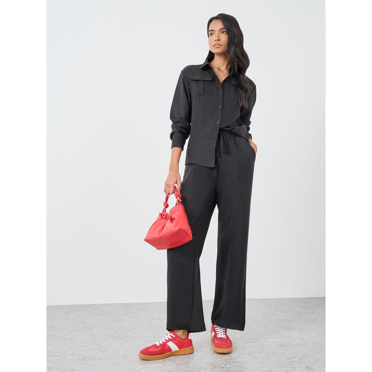 طقم منسق من بنطال وقميص بجيب على الصدر-women-clothing-coordsets-image-1