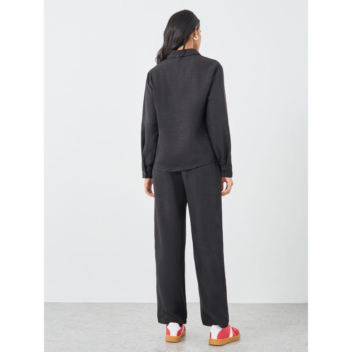 طقم منسق من بنطال وقميص بجيب على الصدر-women-clothing-coordsets-image-5