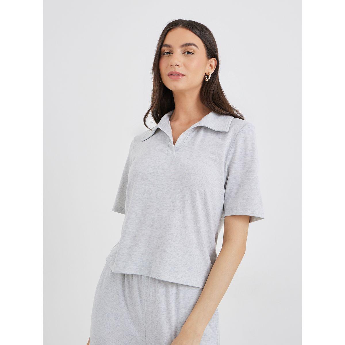 Styli Solid Polo T-Shirt and Loose Fit Pants Co-Ords-women-clothing-coordsets-image-3
