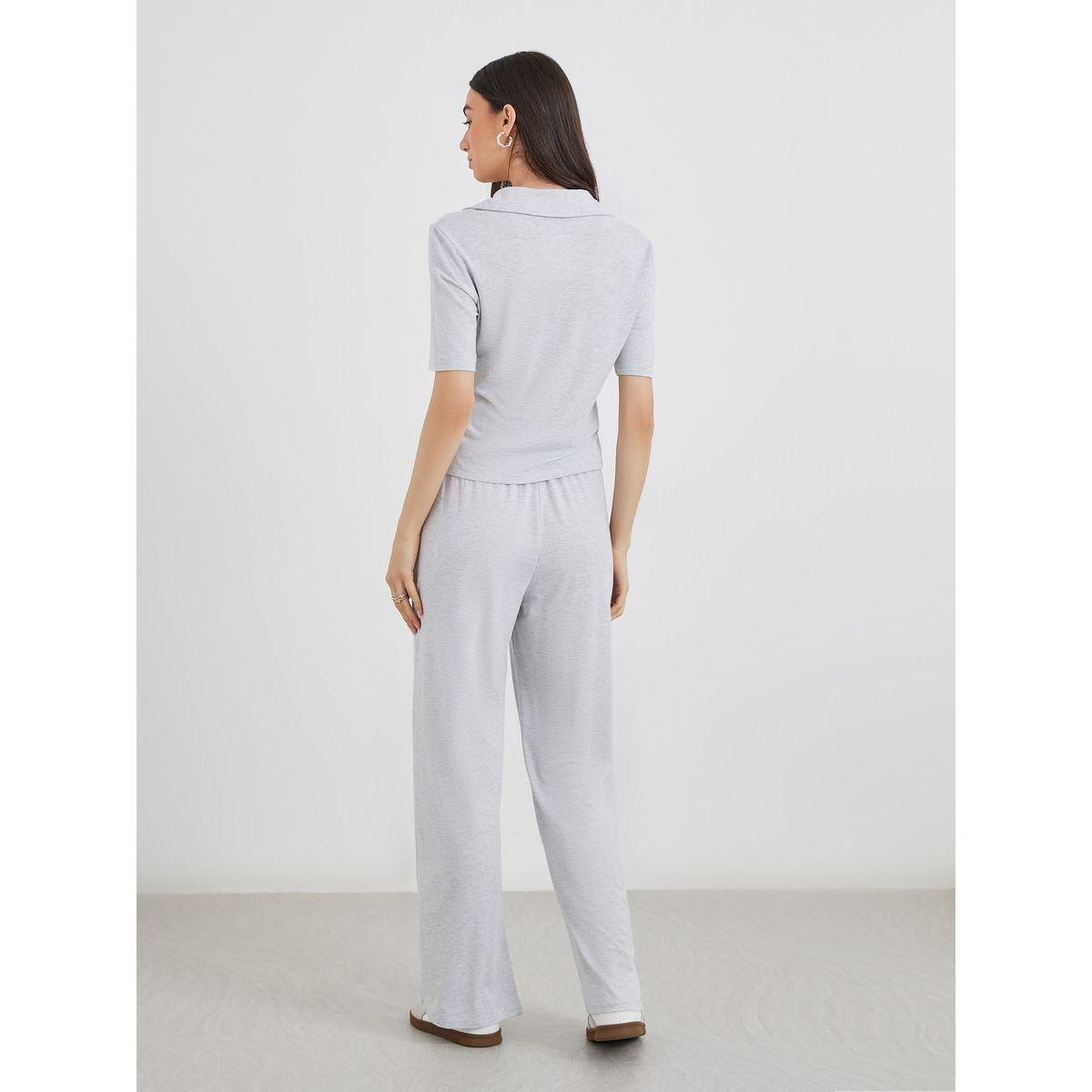Styli Solid Polo T-Shirt and Loose Fit Pants Co-Ords-women-clothing-coordsets-image-6