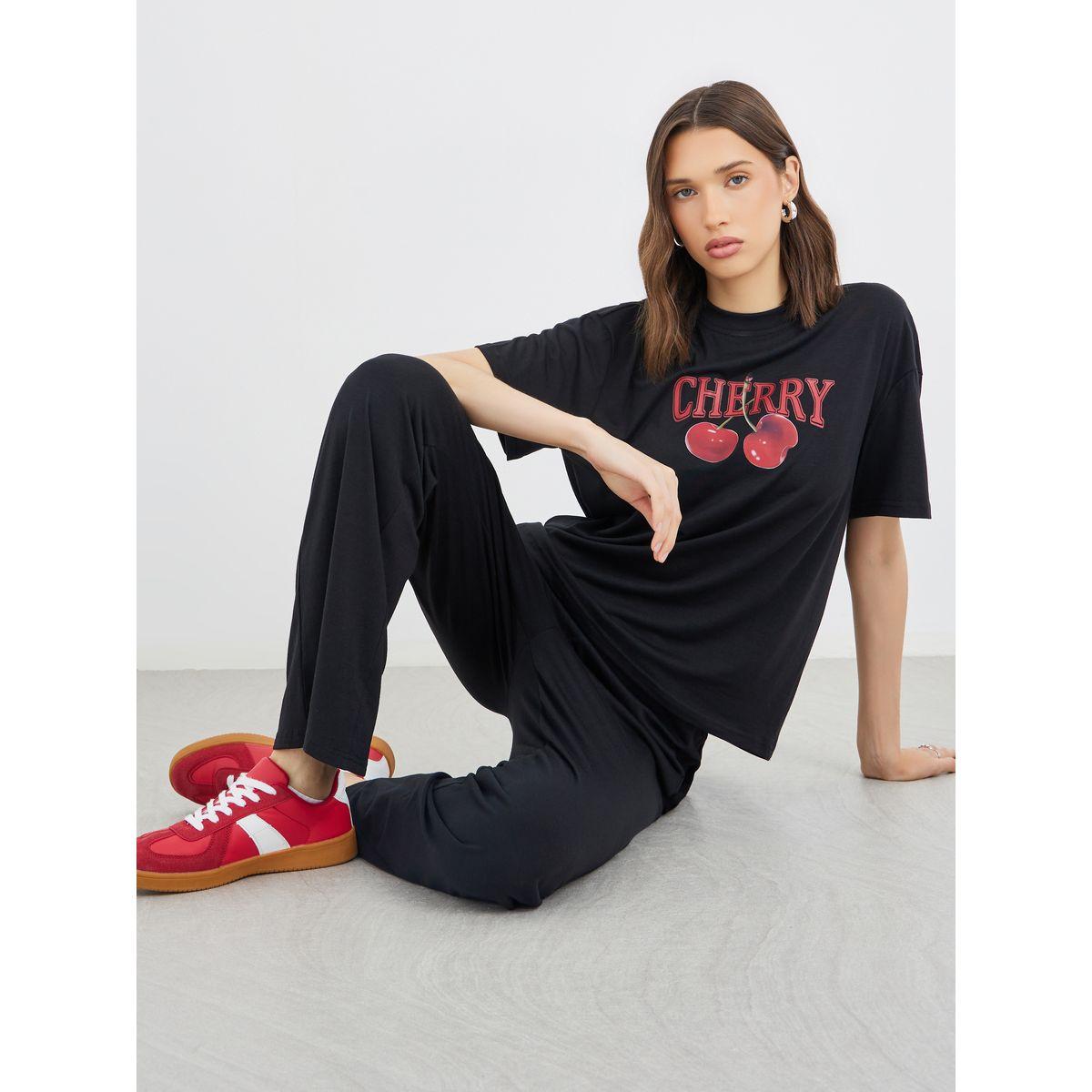 Styli Cherry Print T-Shirt and Joggers Co-Ords-women-clothing-coordsets-image-1