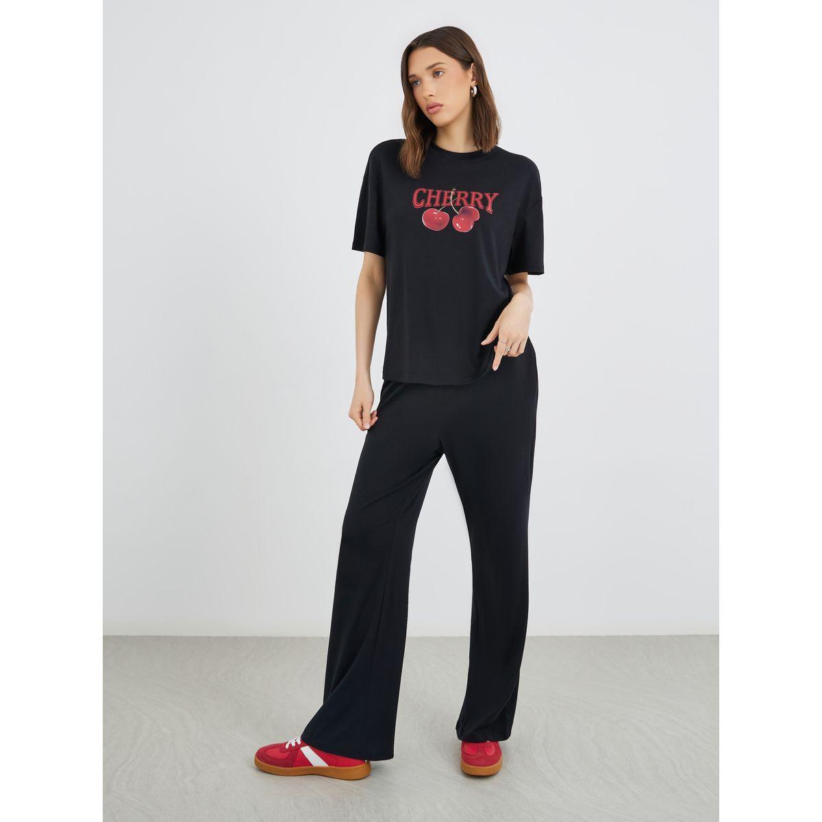 Styli Cherry Print T-Shirt and Joggers Co-Ords-women-clothing-coordsets-image-2