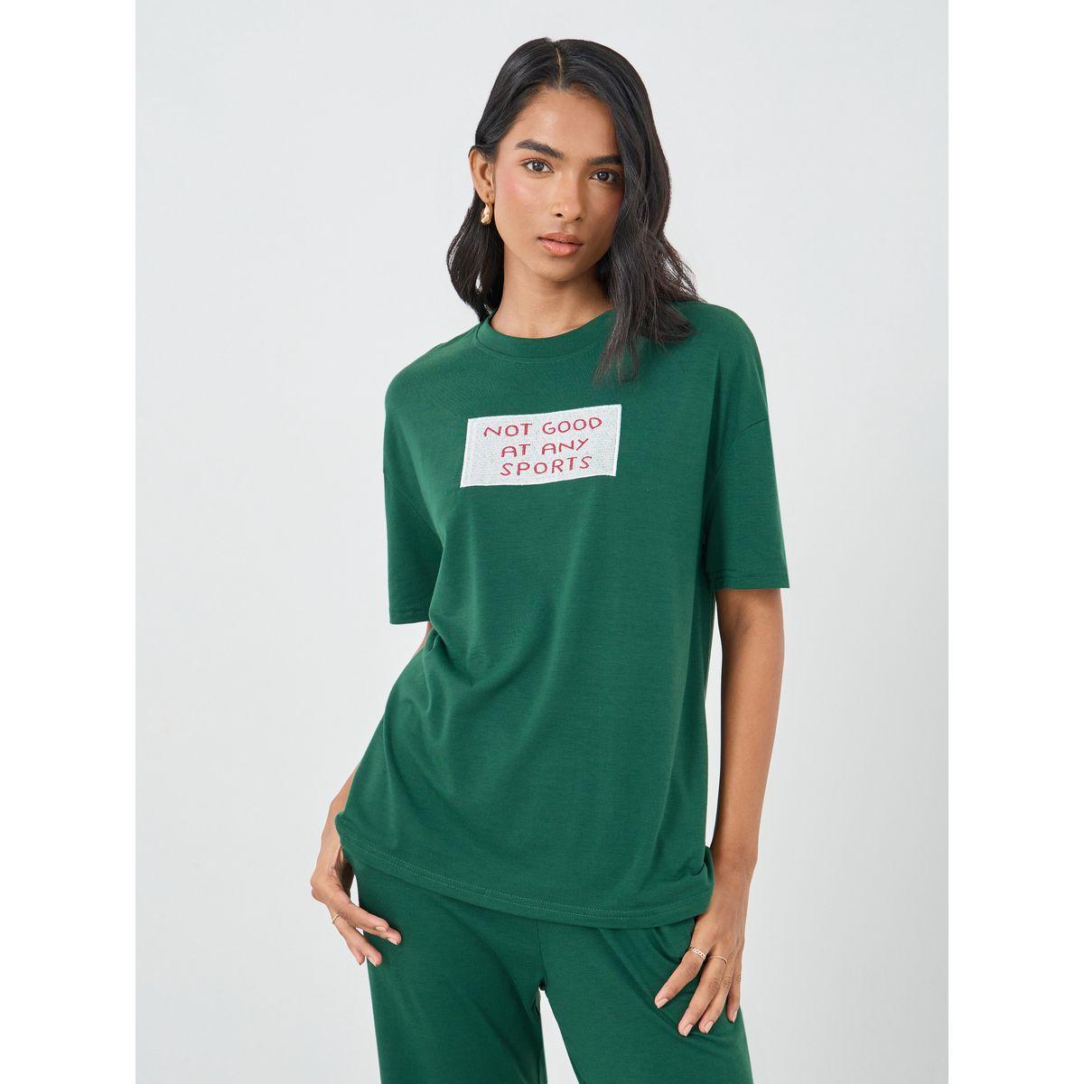 Styli Slogan Print T-Shirt and Joggers Co-Ords-women-clothing-coordsets-image-4