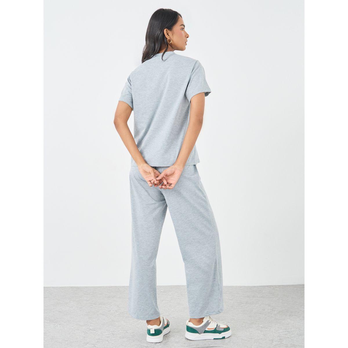 Styli Grey Slogan Print T-Shirt and Pants Co-Ords-women-clothing-coordsets-image-6