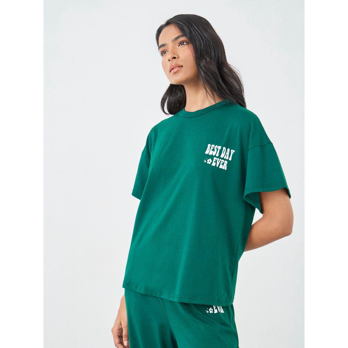 طقم منسق من بنطال بأرجل واسعة مع تيشيرت بطبعة كتابة-women-clothing-coordsets-image-2