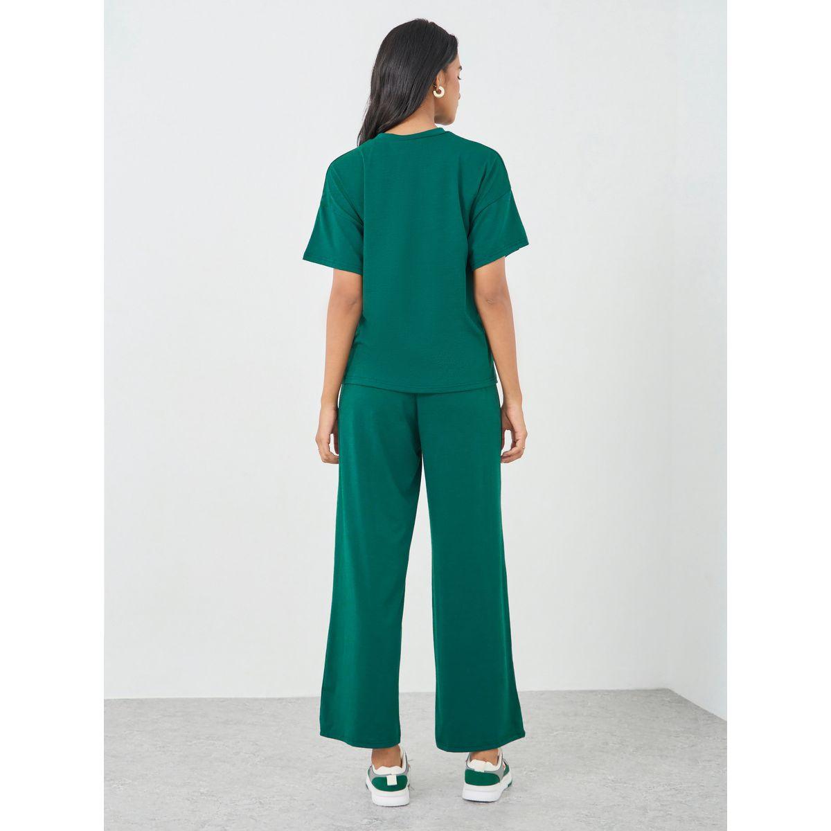 Styli Slogan Print T-Shirt and Wide Leg Pants Co-Ords-women-clothing-coordsets-image-4