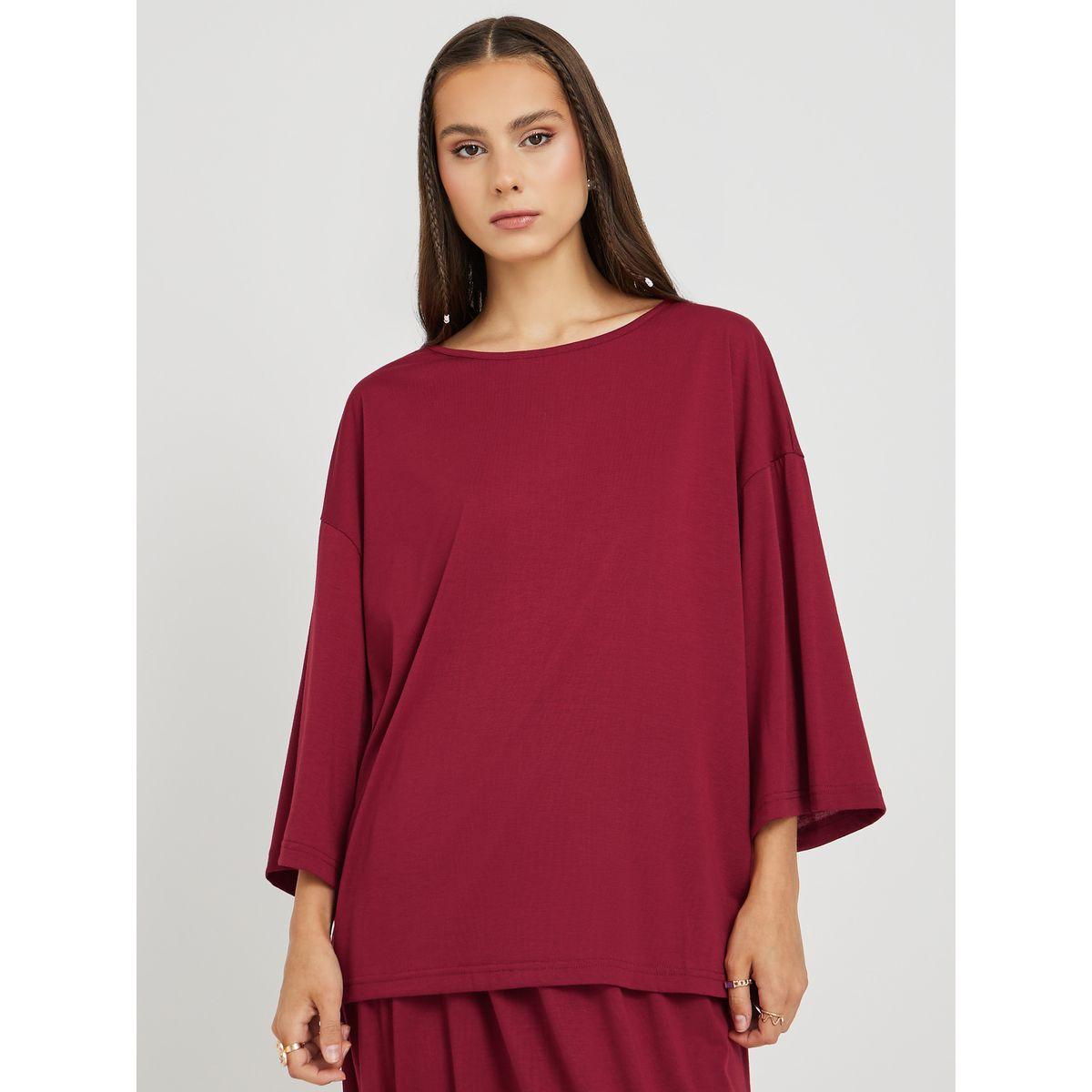 Styli Solid Long Sleeve Top and Side Slit Midi Skirt Co-Ords-women-clothing-coordsets-image-2