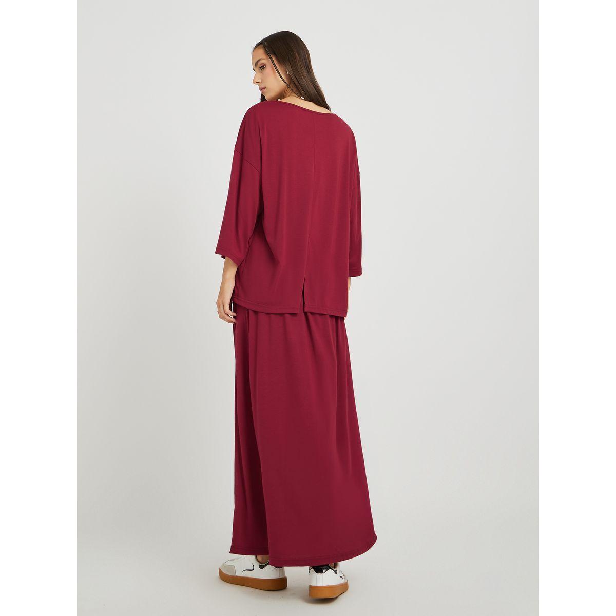 Styli Solid Long Sleeve Top and Side Slit Midi Skirt Co-Ords-women-clothing-coordsets-image-5