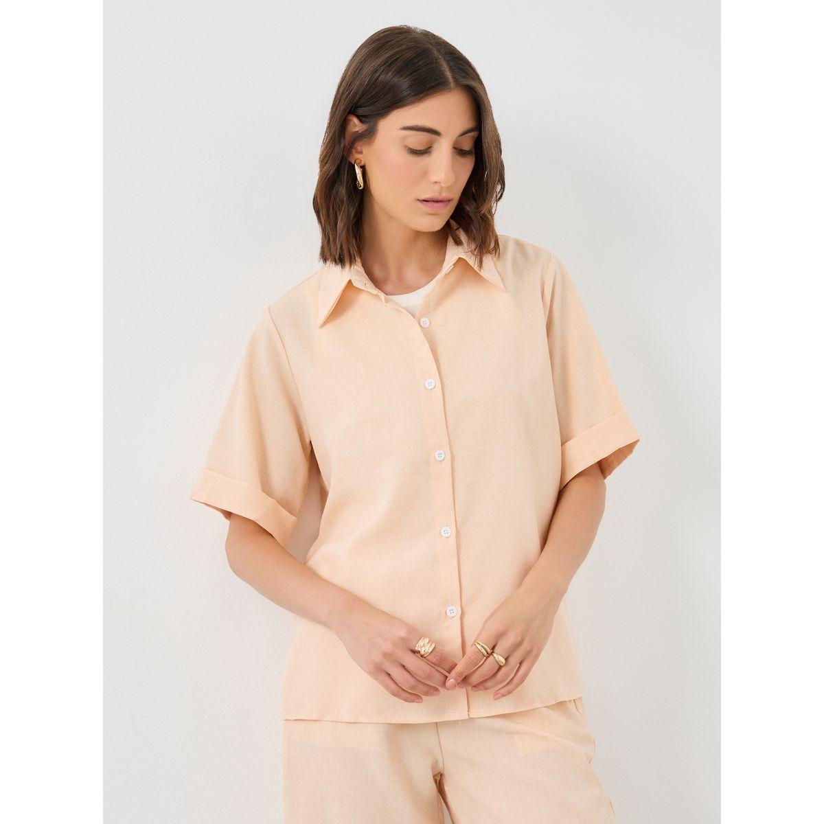 Styli Solid Collared Shirt and Wide Leg Pants Co-Ords-women-clothing-coordsets-image-3