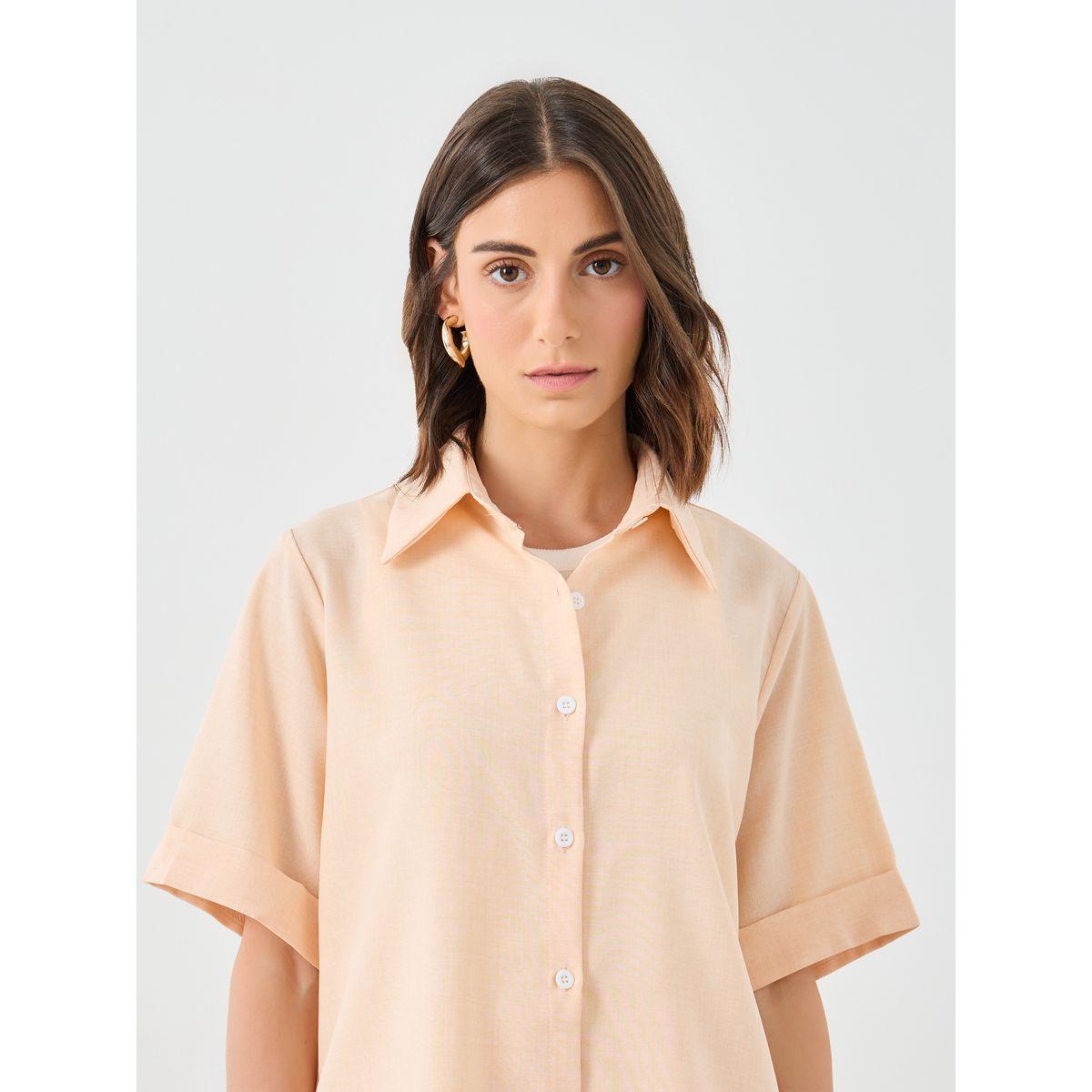 Styli Solid Collared Shirt and Wide Leg Pants Co-Ords-women-clothing-coordsets-image-4
