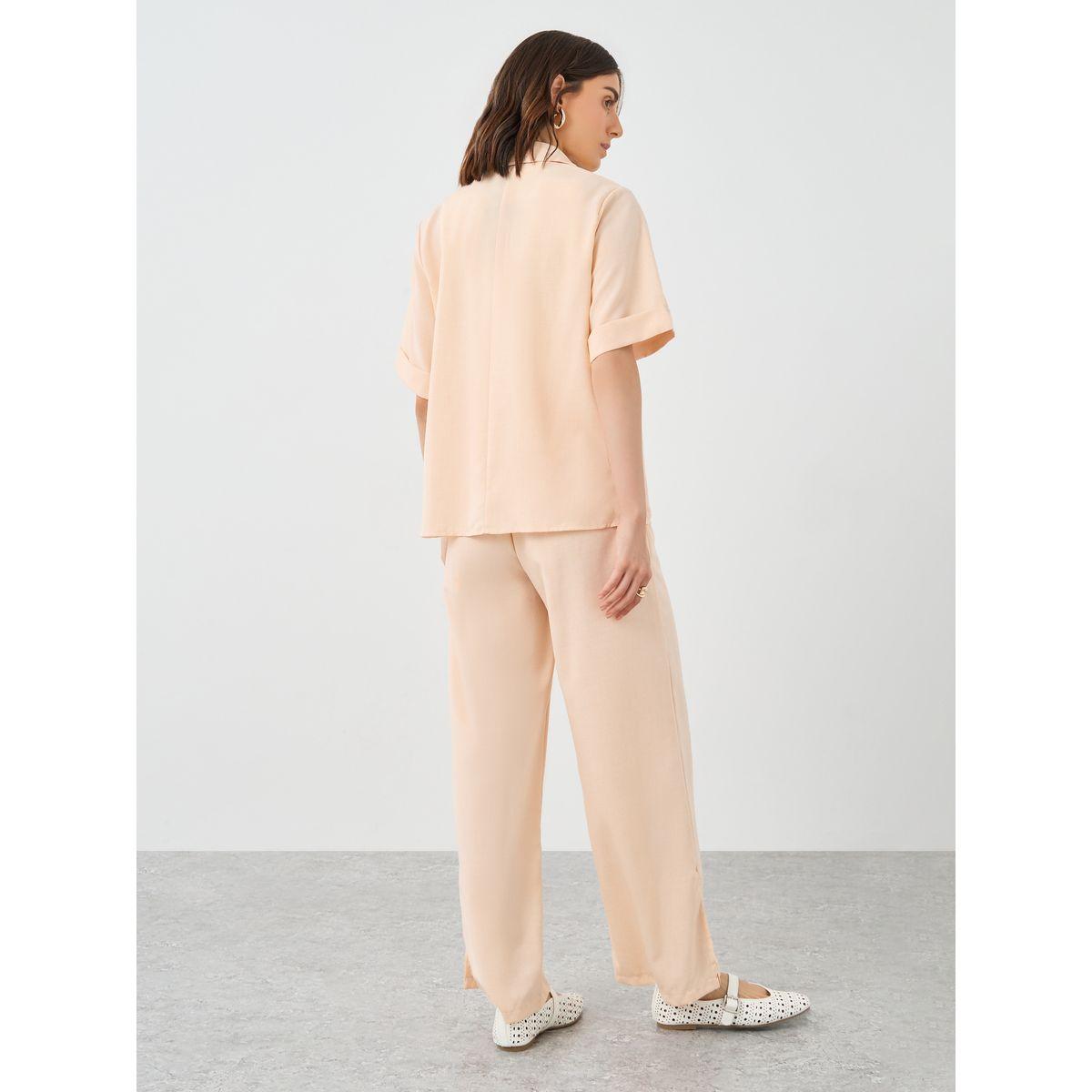 Styli Solid Collared Shirt and Wide Leg Pants Co-Ords-women-clothing-coordsets-image-5