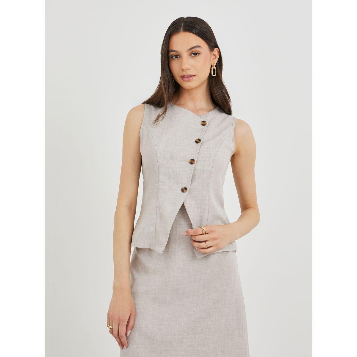 Styli Solid Front Button Top and Midi Skirts Co-Ords-women-clothing-coordsets-image-2