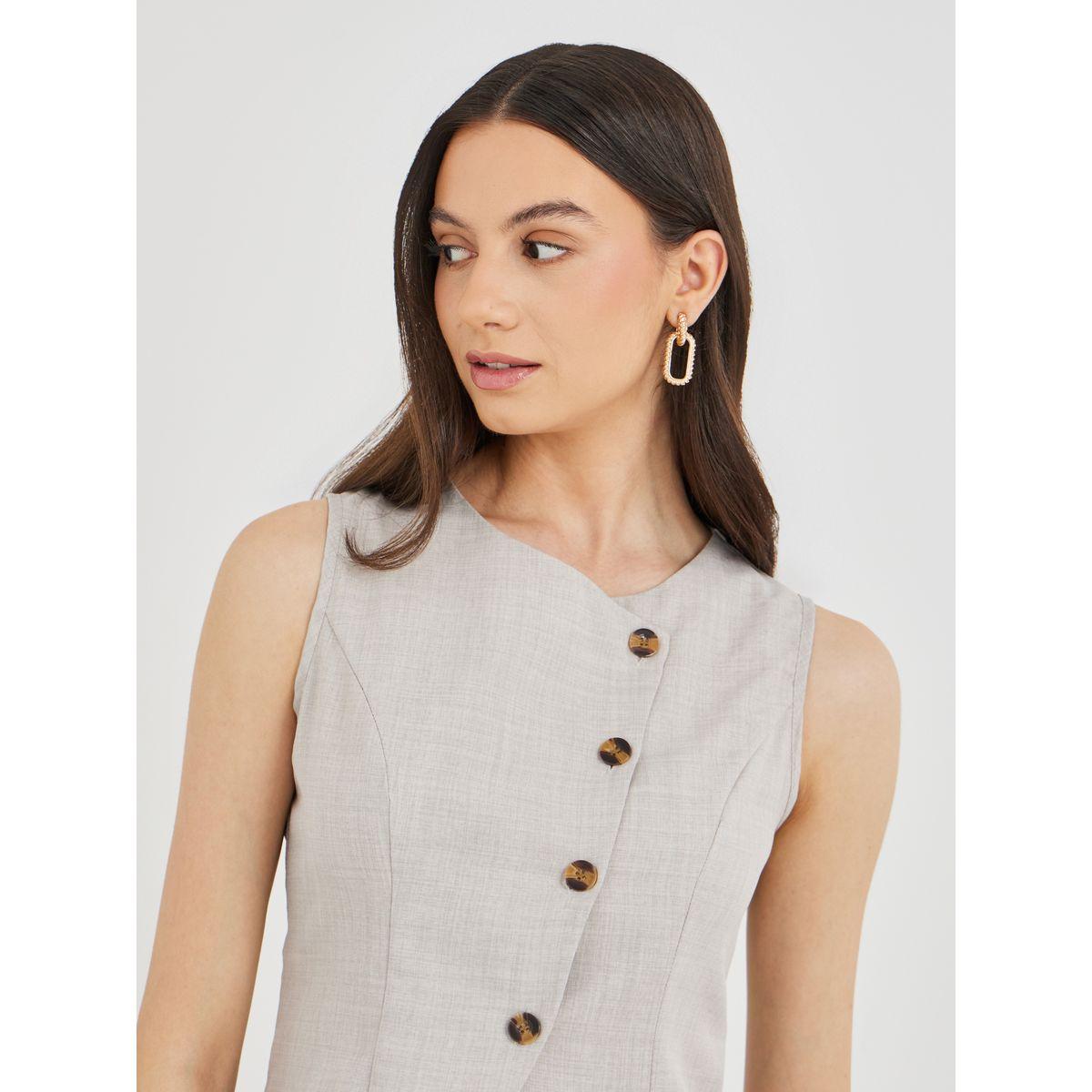 طقم منسق من تنورة ميدي وبلوزة سادة بأزرار امامية-women-clothing-coordsets-image-3