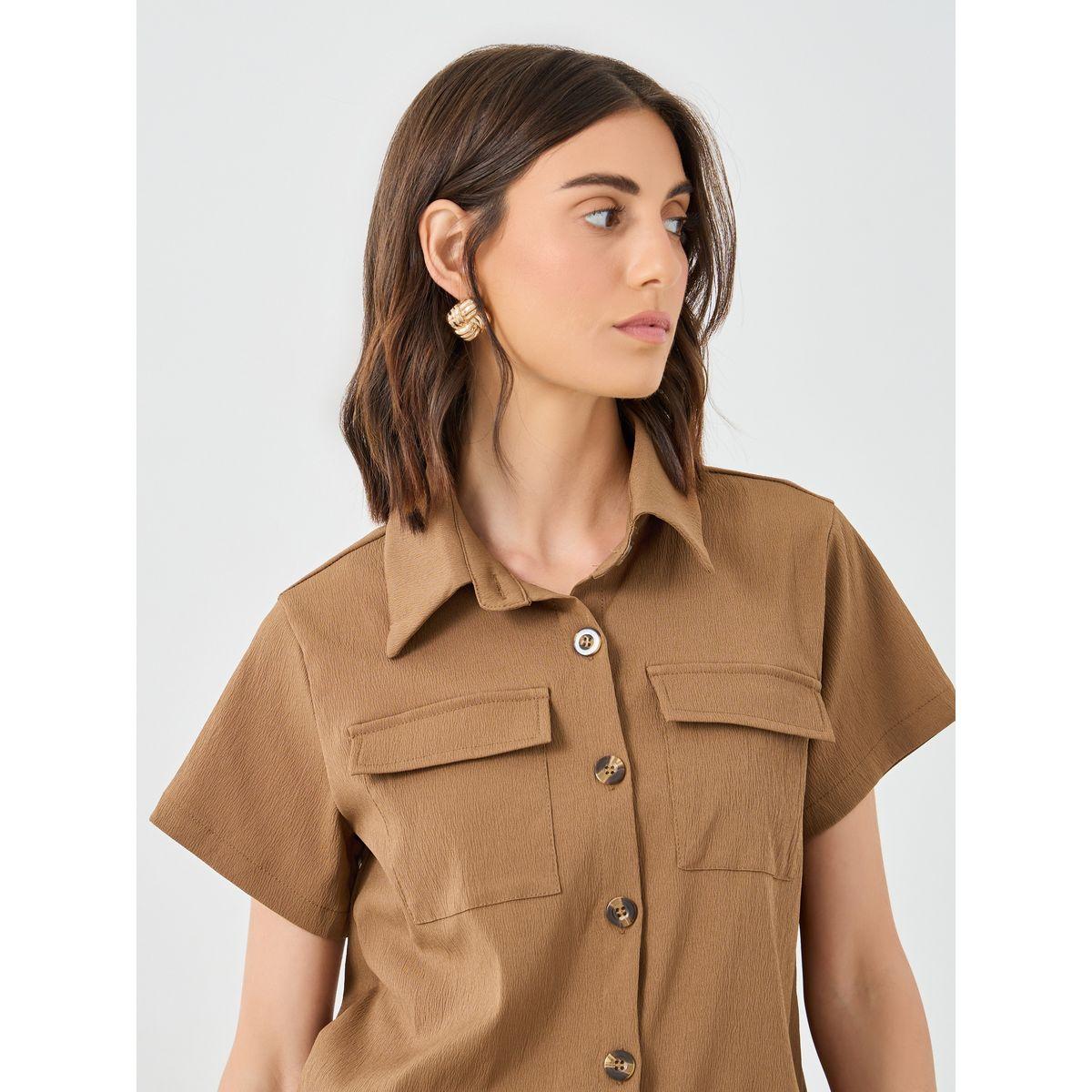 طقم منسق من بنطال بأرجل واسعة وقميص سادة-women-clothing-coordsets-image-4