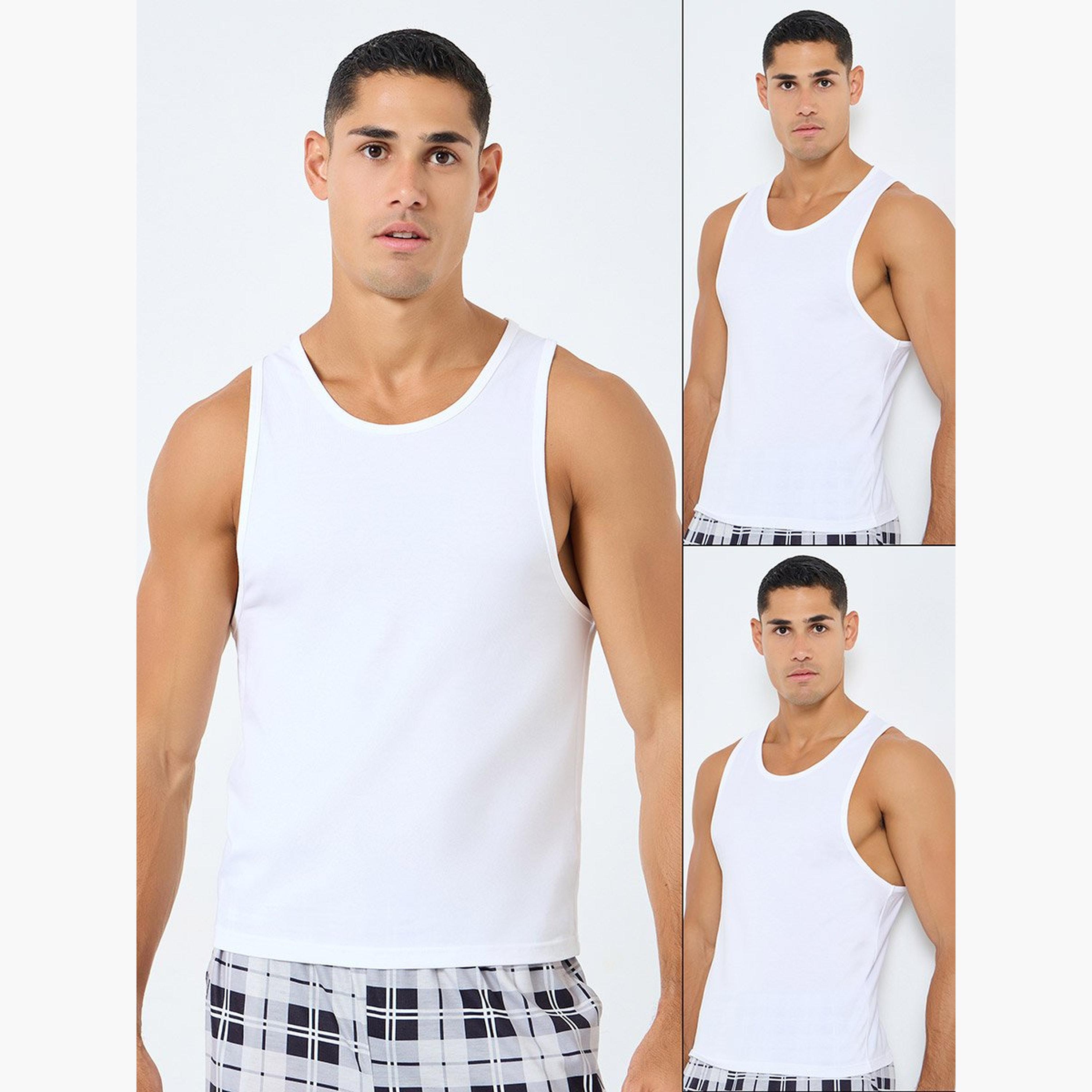 ستايلي - سترة قطنية مطاطية برقبة دائرية- قطعتين-men-clothing-innerwear-vests-image-2