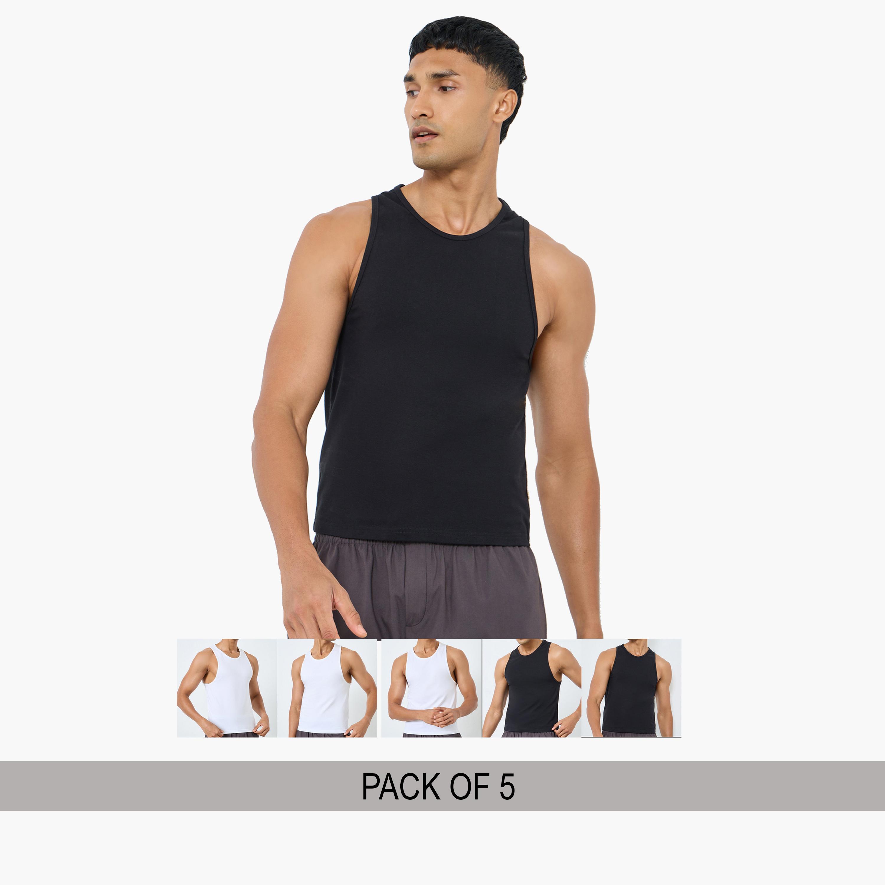 ستايلي - عبوة من 5 قطع - سترة قطنية مطاطية برقبة دائرية-men-clothing-innerwear-vests-image-1
