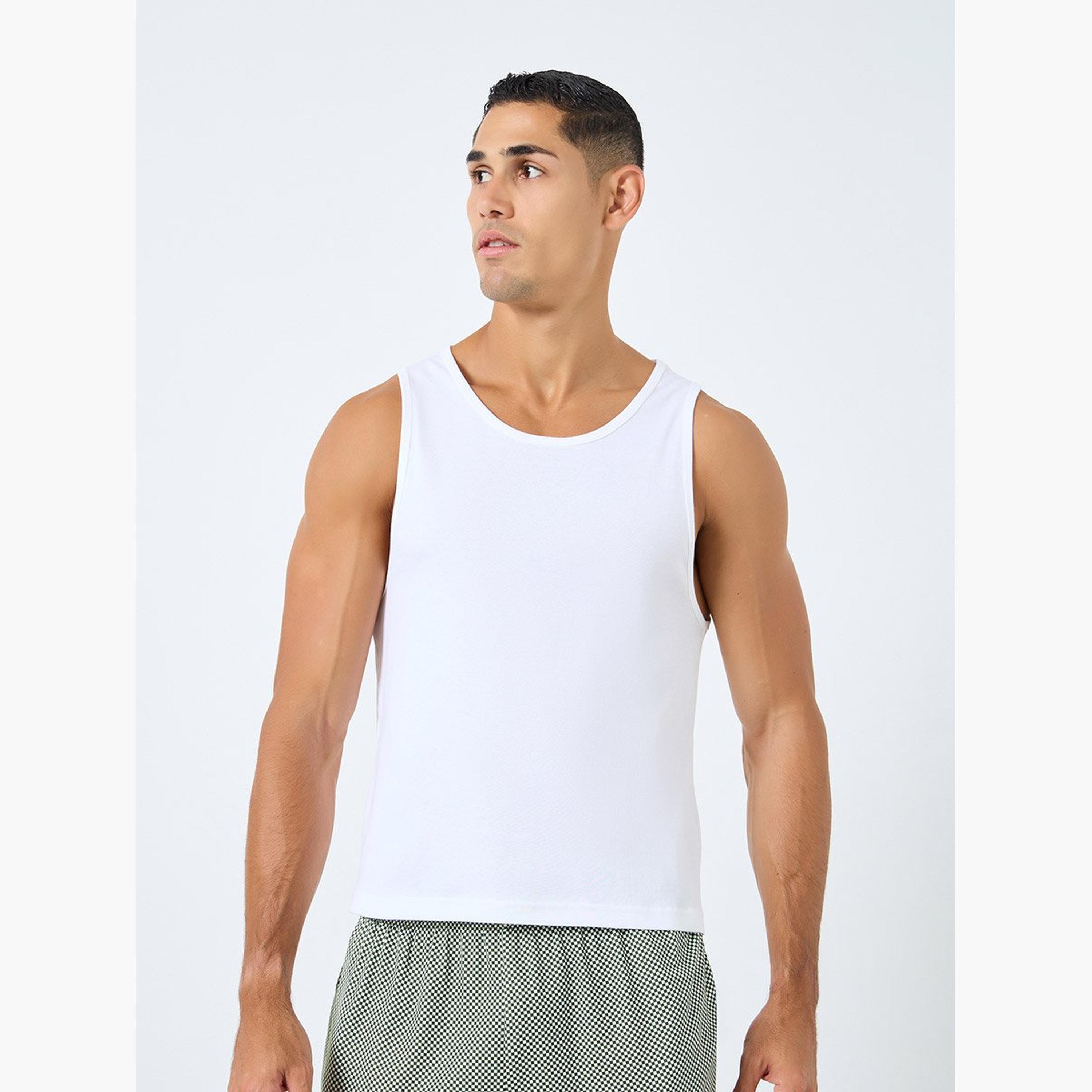 Styli Pack of 2 - Ribbed Cotton Vest with Round Neck-men-clothing-innerwear-vests-image-3