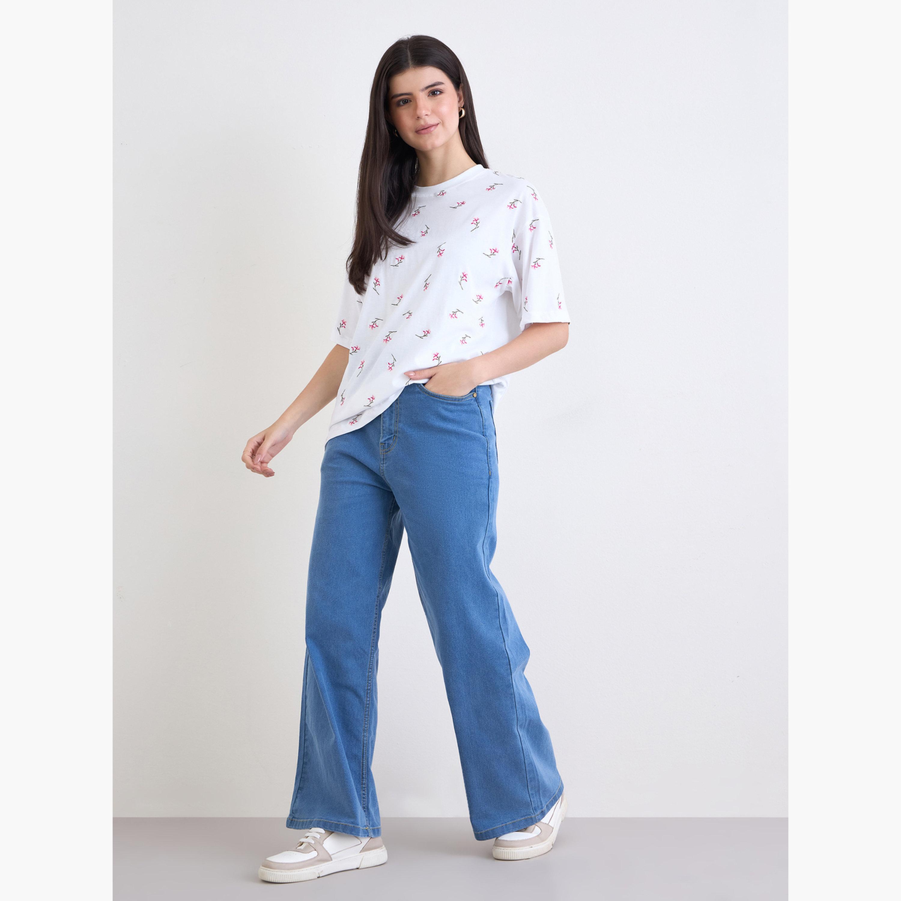 Styli White Embroidered Floral Oversized T-Shirt-women-clothing-tshirts-image-2