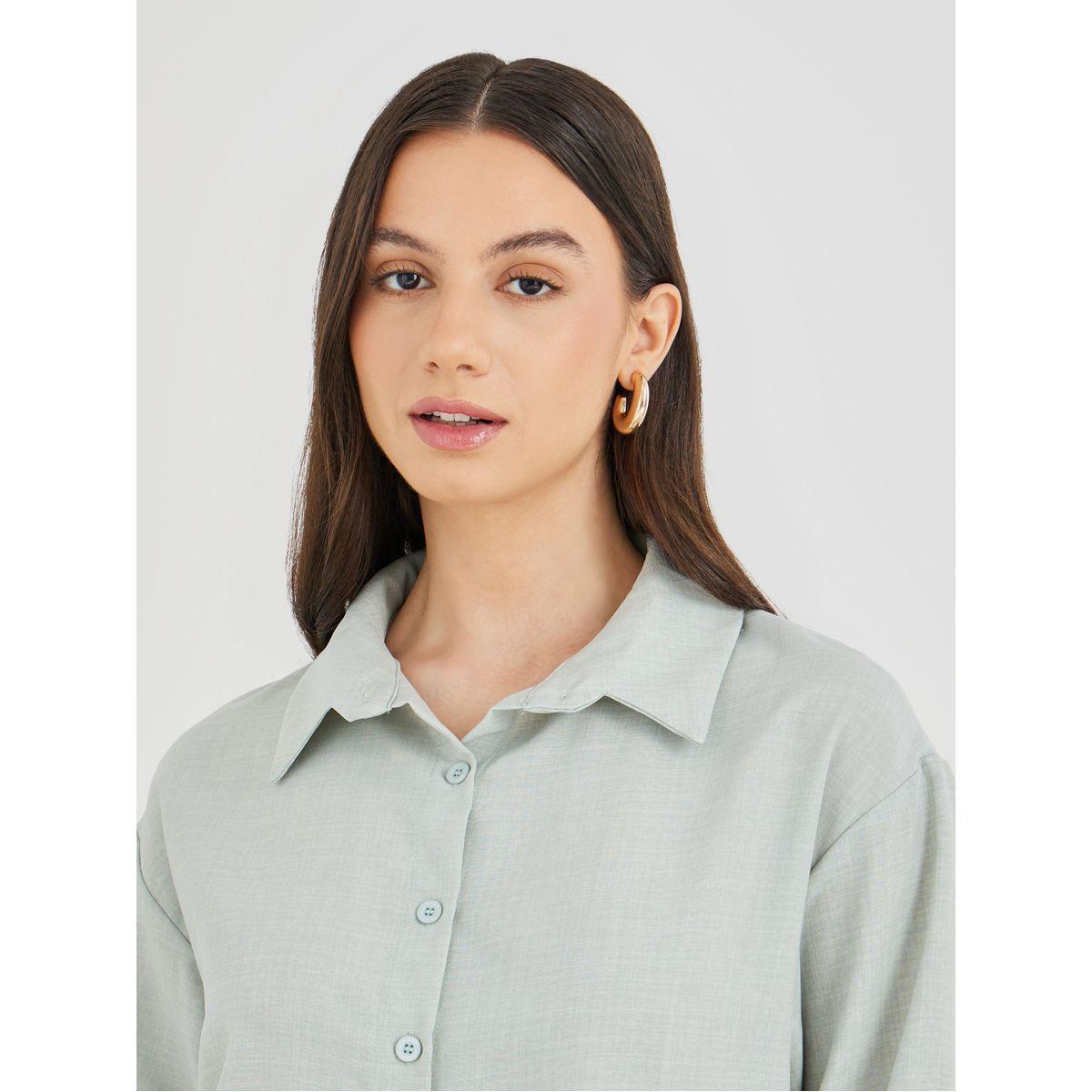طقم منسق من بنطال بأرجل واسعة وبلوزة سادة-women-clothing-coordsets-image-3