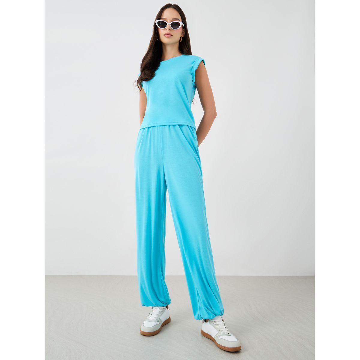 Styli Solid Round Neck Tank Top and Wide Leg Pants Co-Ords-women-clothing-coordsets-image-1