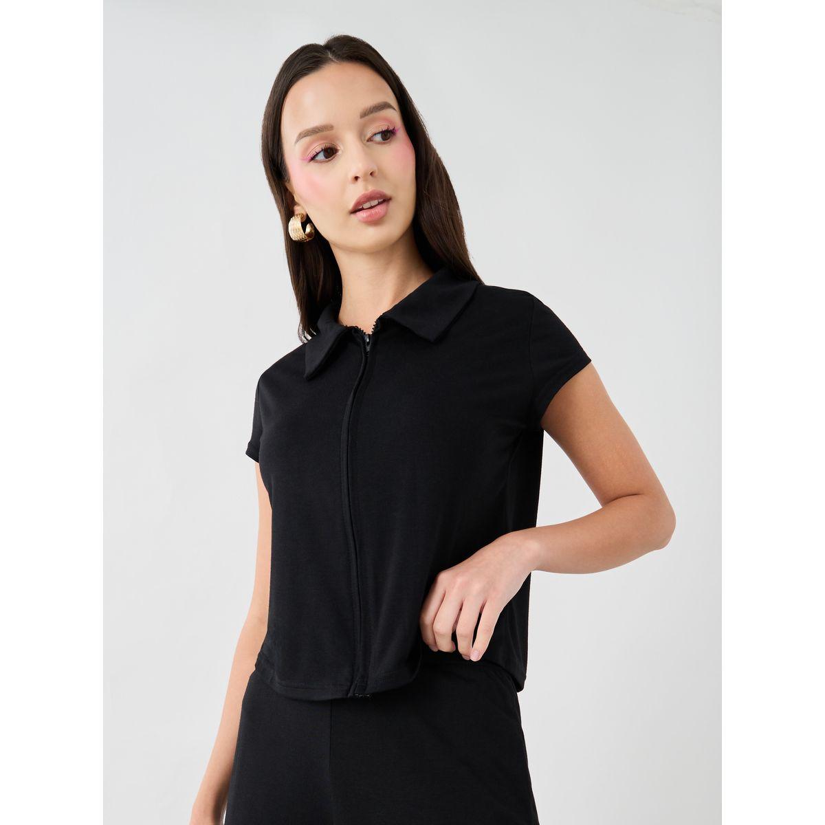 Styli Solid Short Sleeve Top and Flared Pants Co-Ords-women-clothing-coordsets-image-3