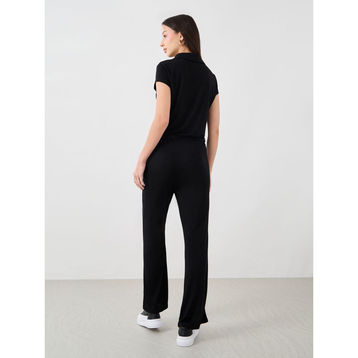 Styli Solid Short Sleeve Top and Flared Pants Co-Ords-women-clothing-coordsets-image-5